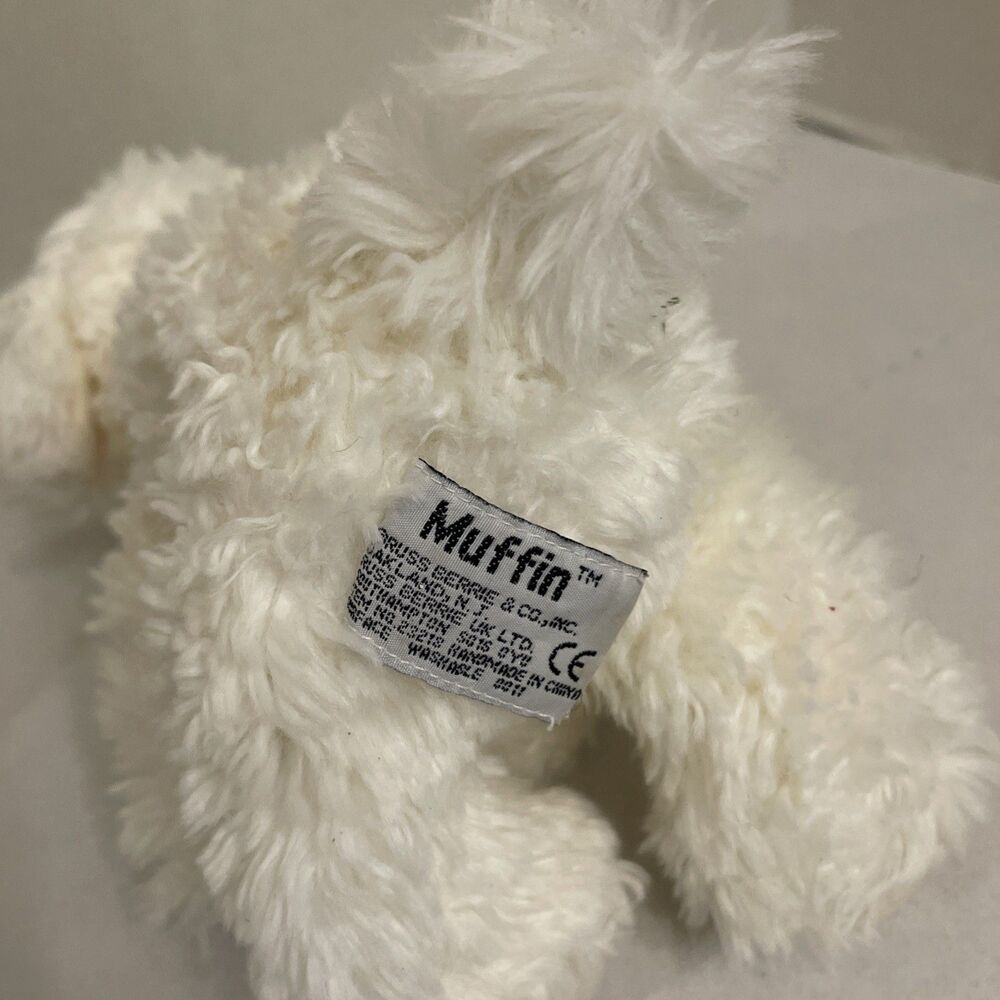 Vintage Russ Berrie White Puppy Dog Muffin Plush Animal 8" Maltese Bichon Frise - Picture 8 of 9